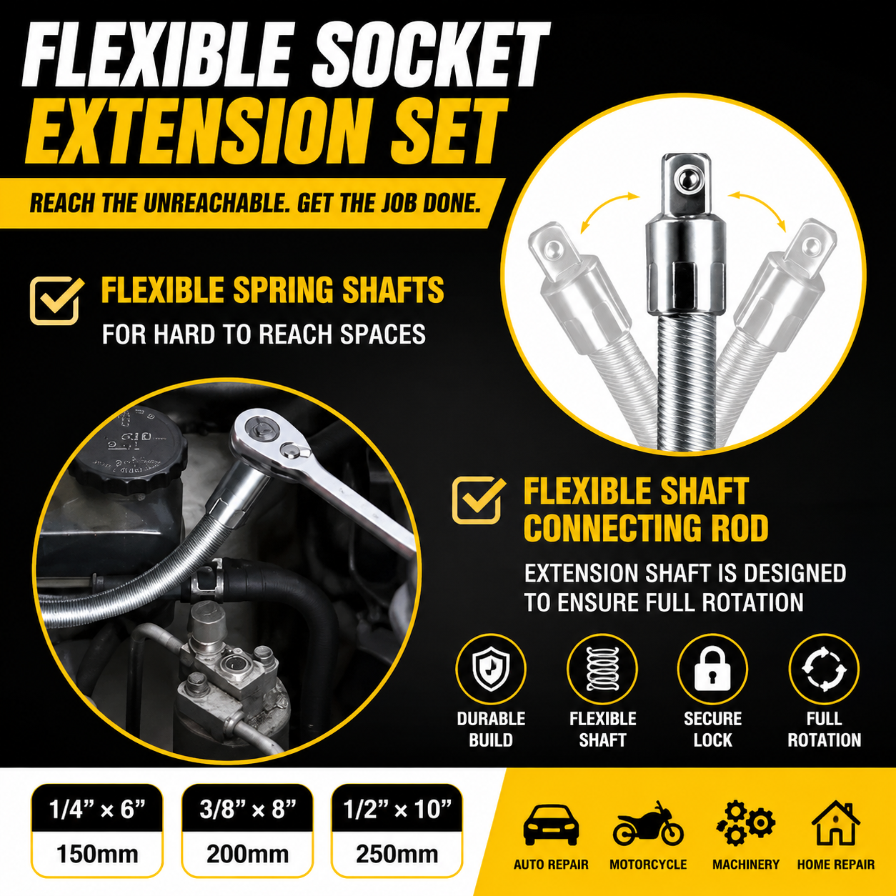 Universal Flexible Wrench Socket Tool โ High Torque & Tight Space Repair Adapter