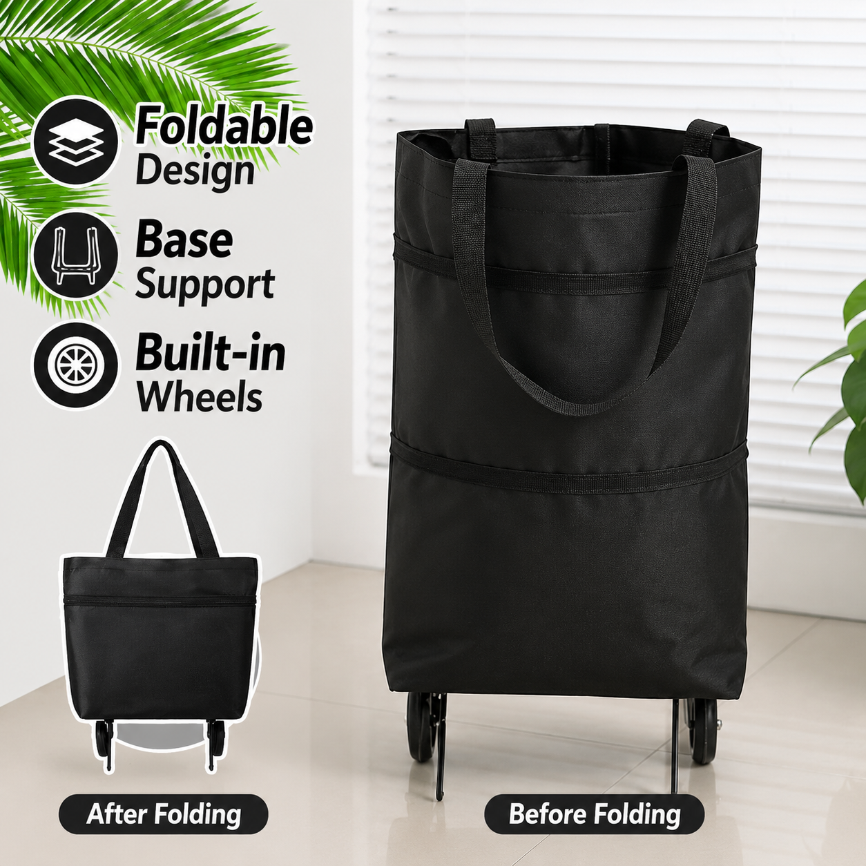 ⏳2-in-1 Foldable Shopping Cart Bag with Wheels, Reusable Grocery Tote, Large Capacity