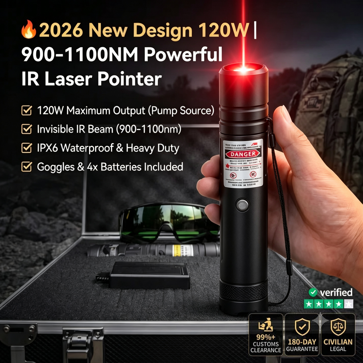 🔥120W 900-1100nm Infrared Laser Pen – 2026 Upgraded, Cuts & Marks with Precision