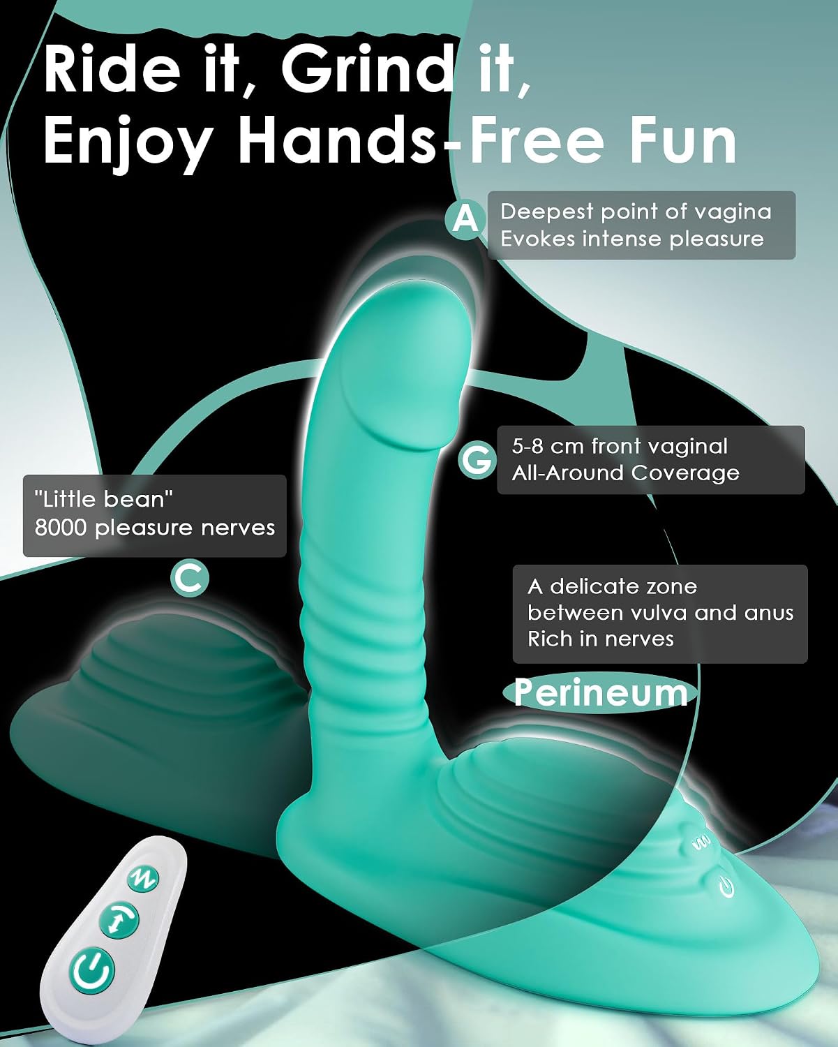 Riding-style vibrating dildo - Remote-controlled sex rubberd, 9 vibration modes