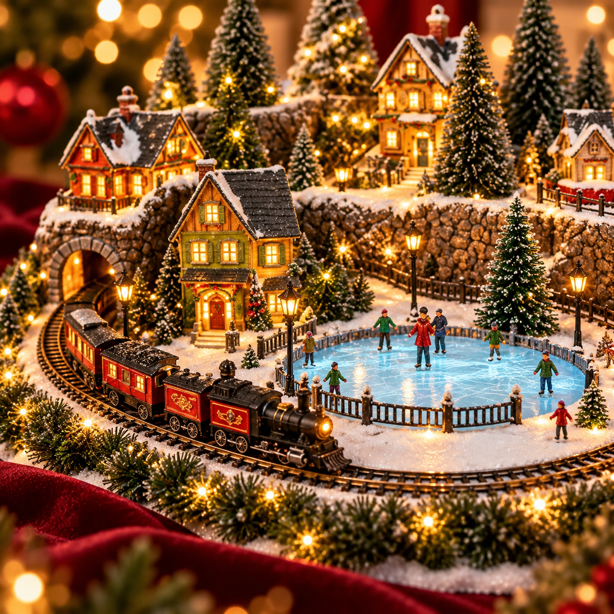 🚂✨ Animated Christmas Train & Ice Rink Scene