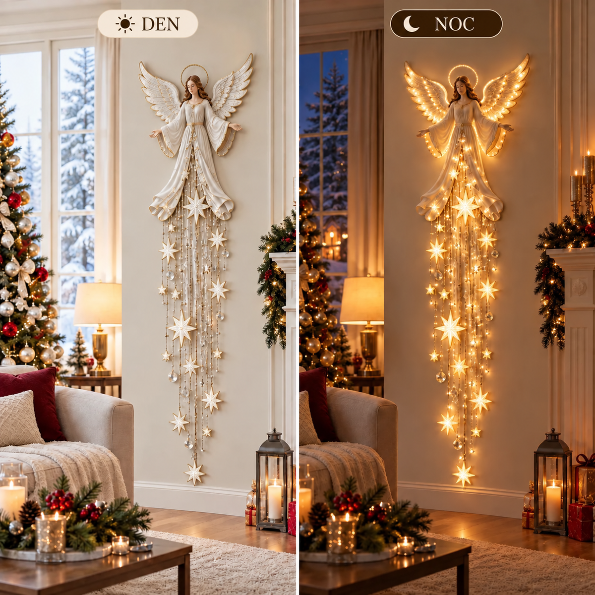 SEAGRIL® 👼 Angelic Blessing – Premium Christmas Light Wall Decoration with a Radiant Star Rain
