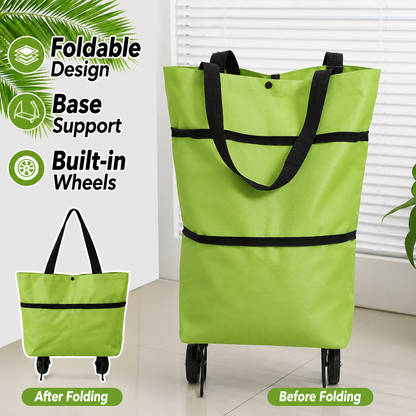 ⏳2-in-1 Foldable Shopping Cart Bag with Wheels, Reusable Grocery Tote, Large Capacity