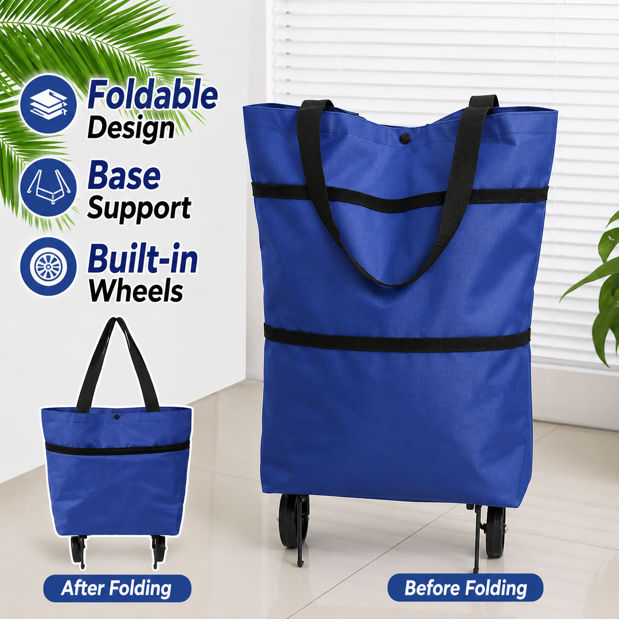 ⏳2-in-1 Foldable Shopping Cart Bag with Wheels, Reusable Grocery Tote, Large Capacity